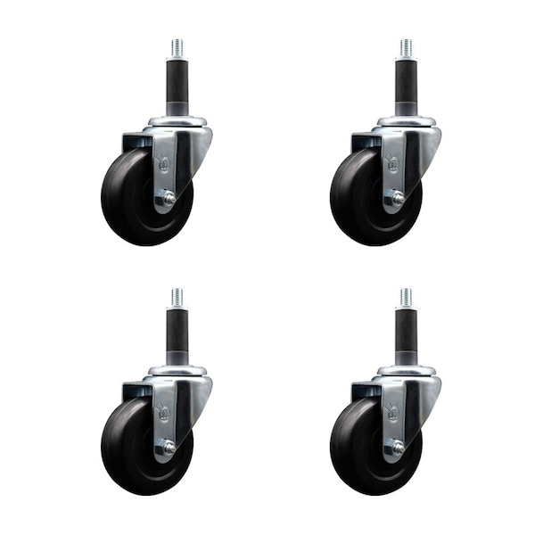 Service Caster 3.5'' SS Hard Rubber Wheel Swivel 1'' Expanding Stem Caster Set, 4PK SCC-SSEX20S3514-HRS-1-4 - main